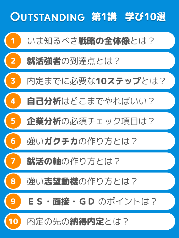 第1講 就活のスタート時点で「就活の全体像」を知る(第一期)| アウトスタンディング【25卒】